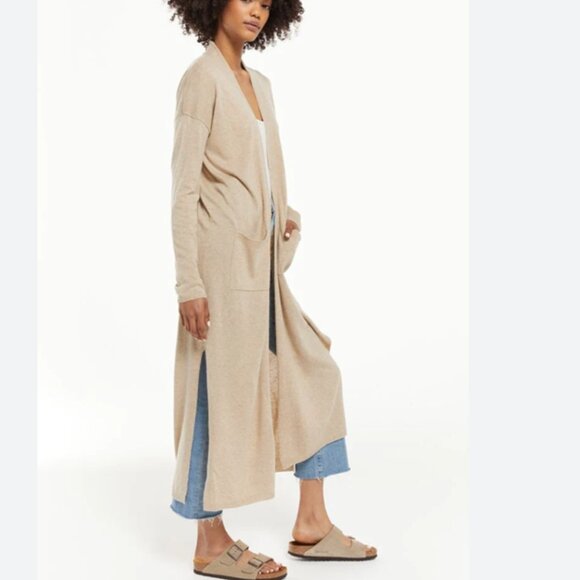 Beige Long Knit Cardigan with Pockets and Side Slits (NWOT) - Picture 4 of 4